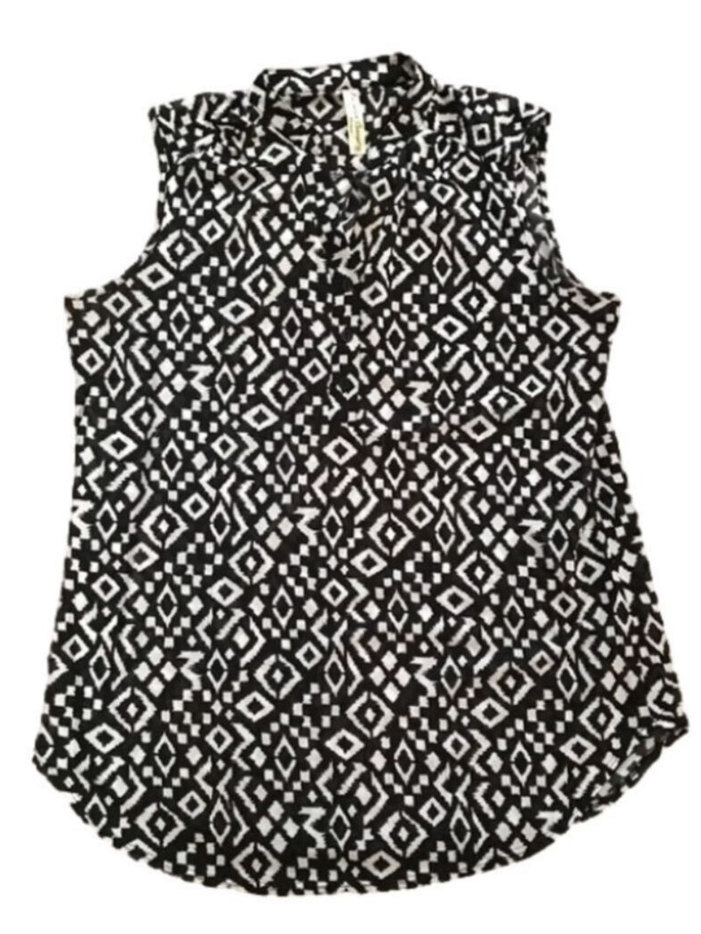 🎈$10 add on #163.Sleeveless Blouse Semi Sheer Geometric Black & White Pattern.